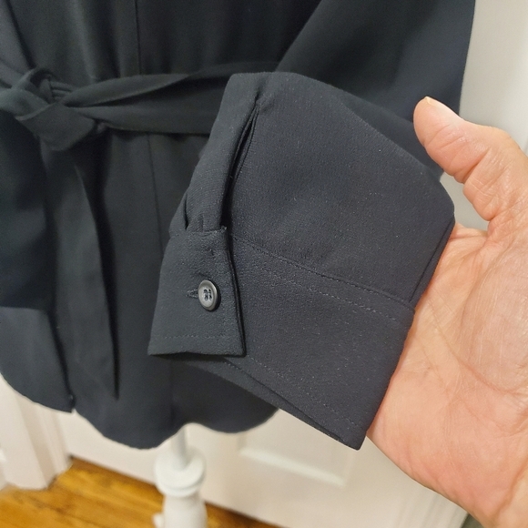 New York & Company Black Button Front With Tie Shirt Size Large - Picture 3 of 9